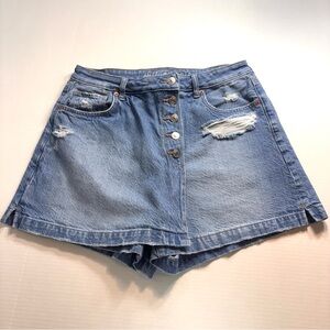 American Eagle Mom Skort Button Fly Stretch Denim Jean Skirt Shorts Womens sz 12